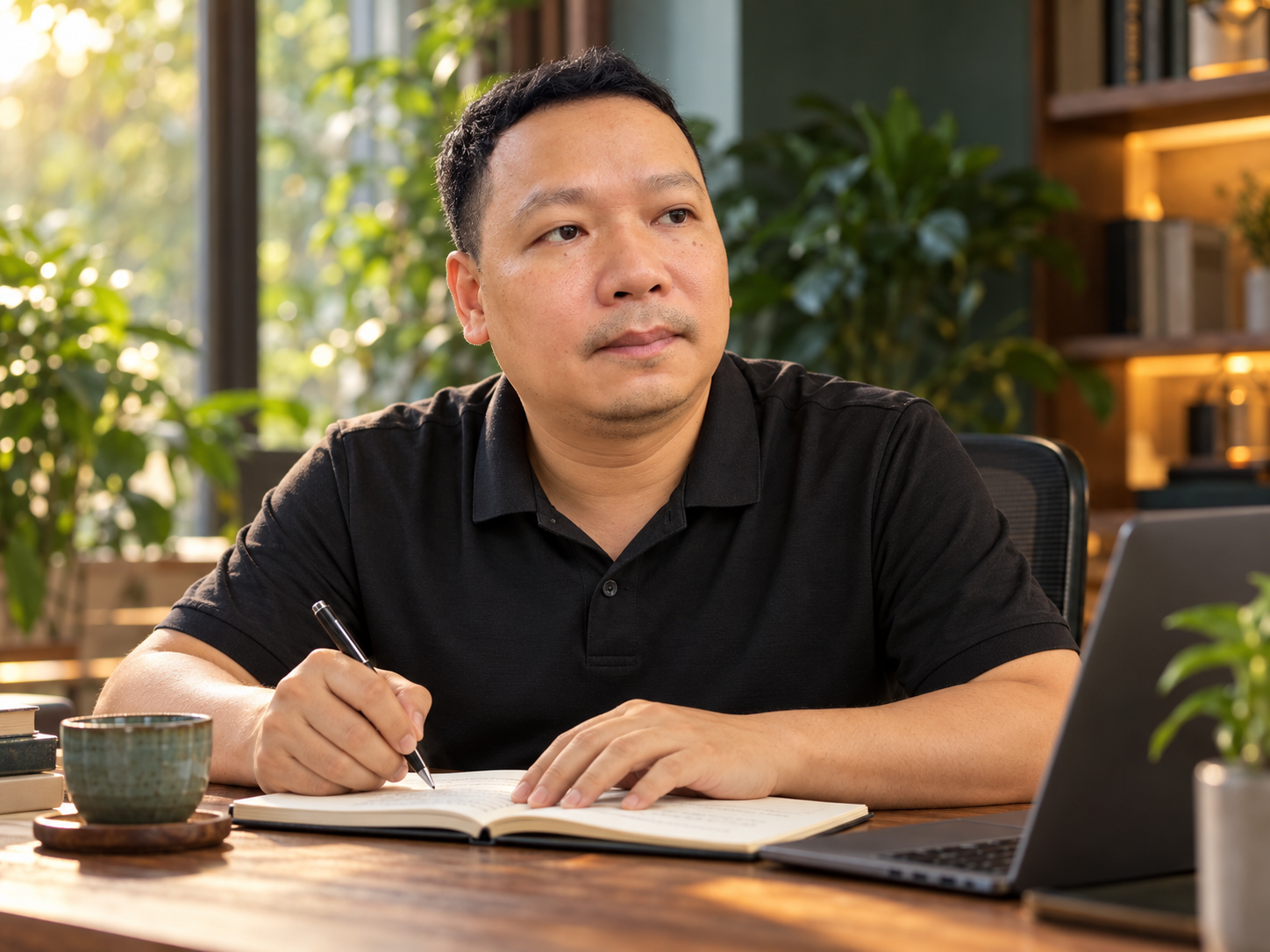 Lê Quang Ninh làm việc và ghi chép